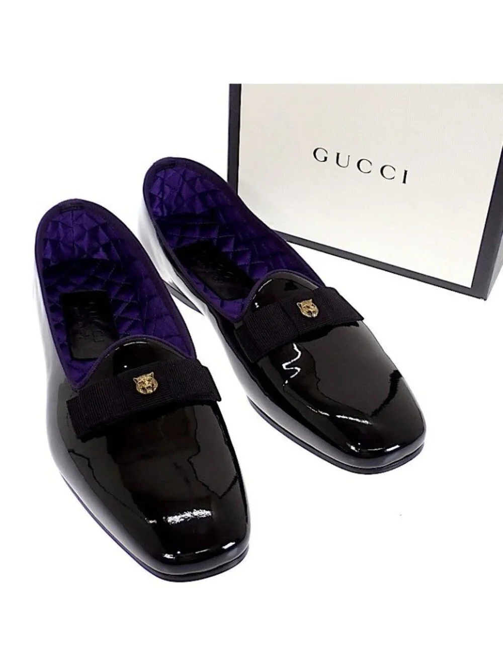 Gucci Ribbon Patent Loafers Black 8